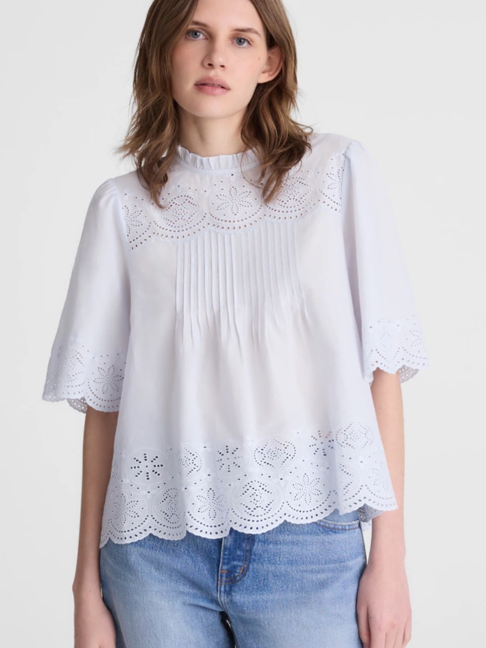 NWT Madewell Embroidered Pintuck Peplum Top XL